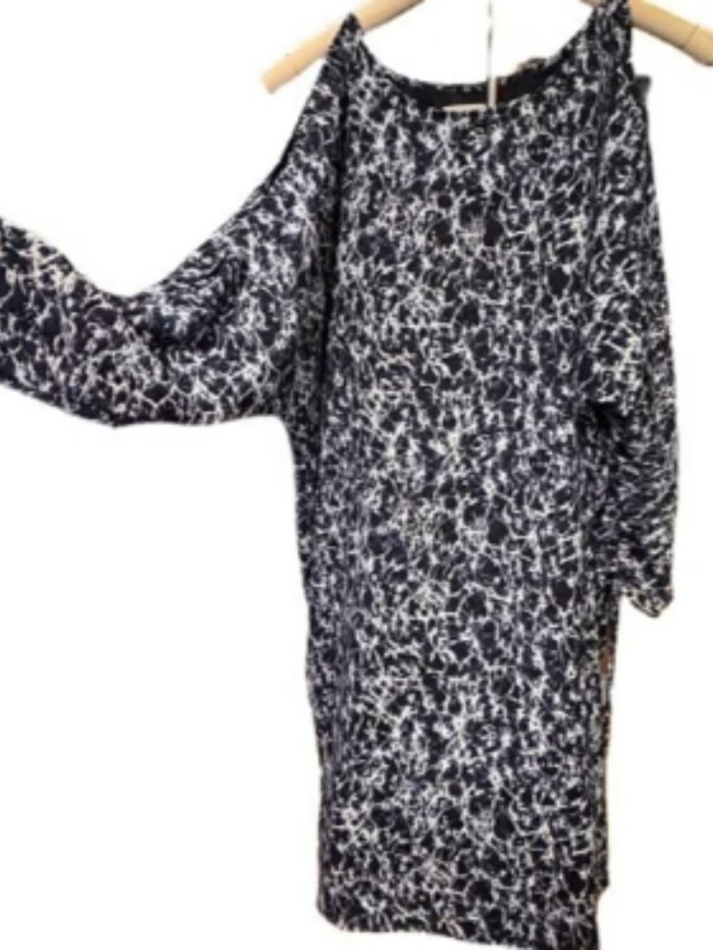 Michael Kors Blue Lightweight Summer Dress Ruched Long Sleeves Open Shoulder XL